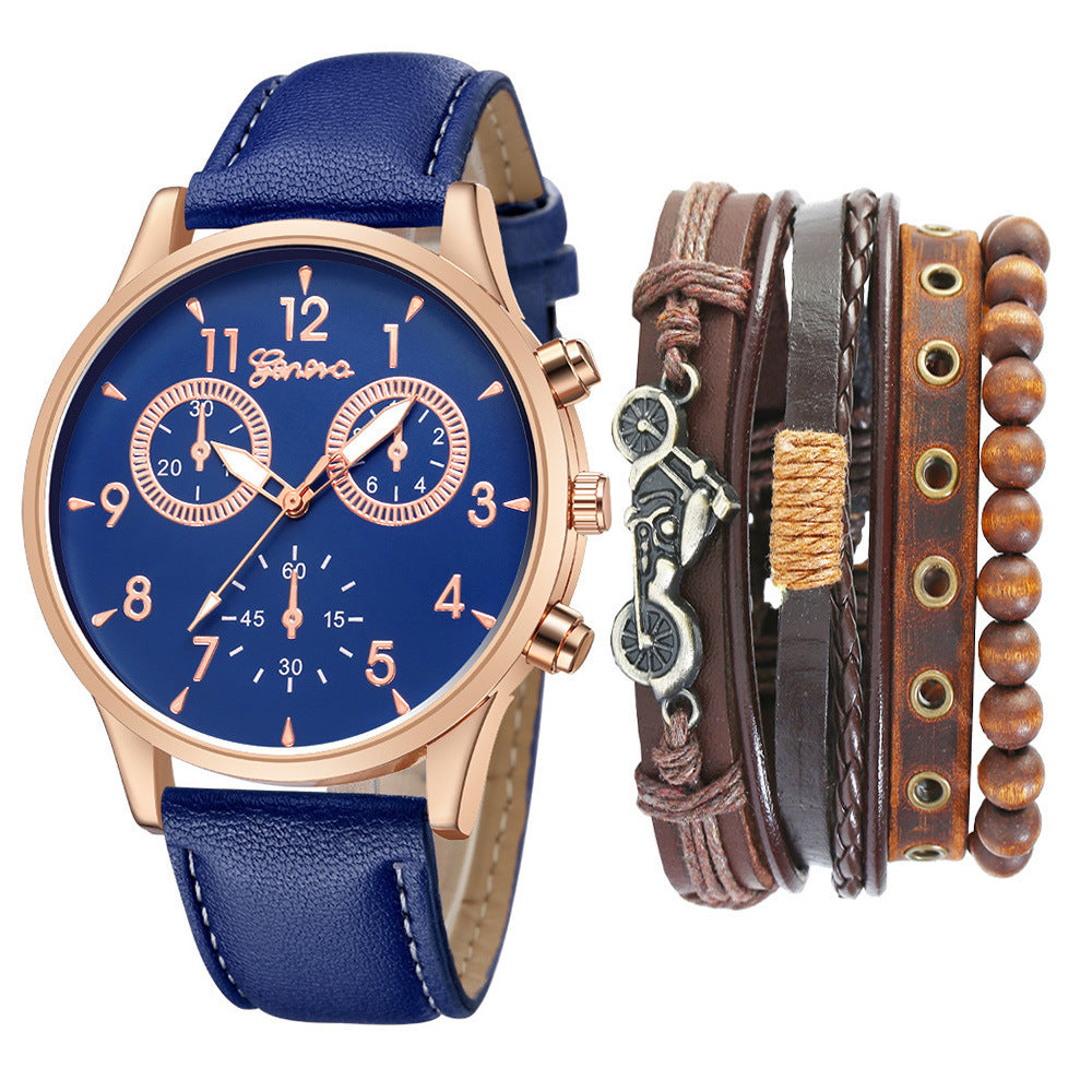 Watch Set Two-eye Belt Quartz Watch Bicycle Punk Bracelet