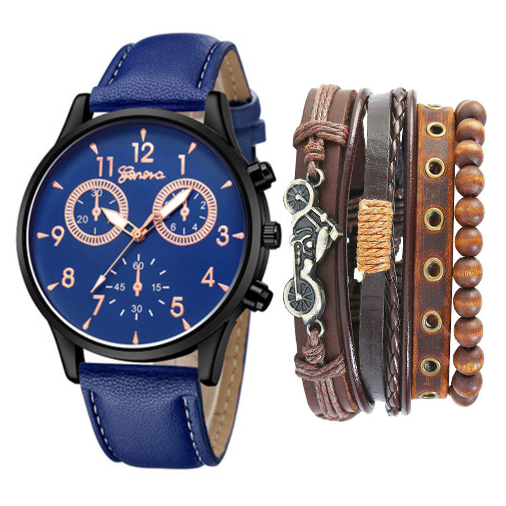 Watch Set Two-eye Belt Quartz Watch Bicycle Punk Bracelet