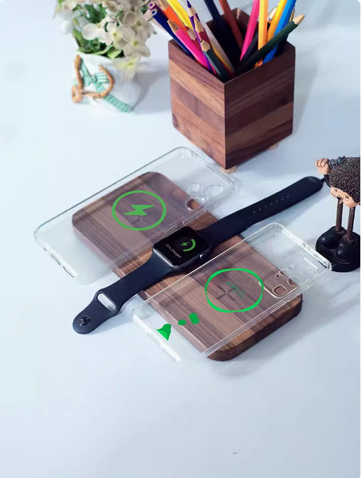 Black Walnut Genuine Goods Three-in-one Watch Headset Wireless Charger