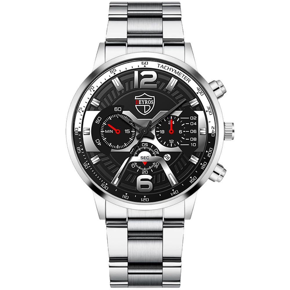 Men's Stainless Steel Calendar Watch Business Quartz