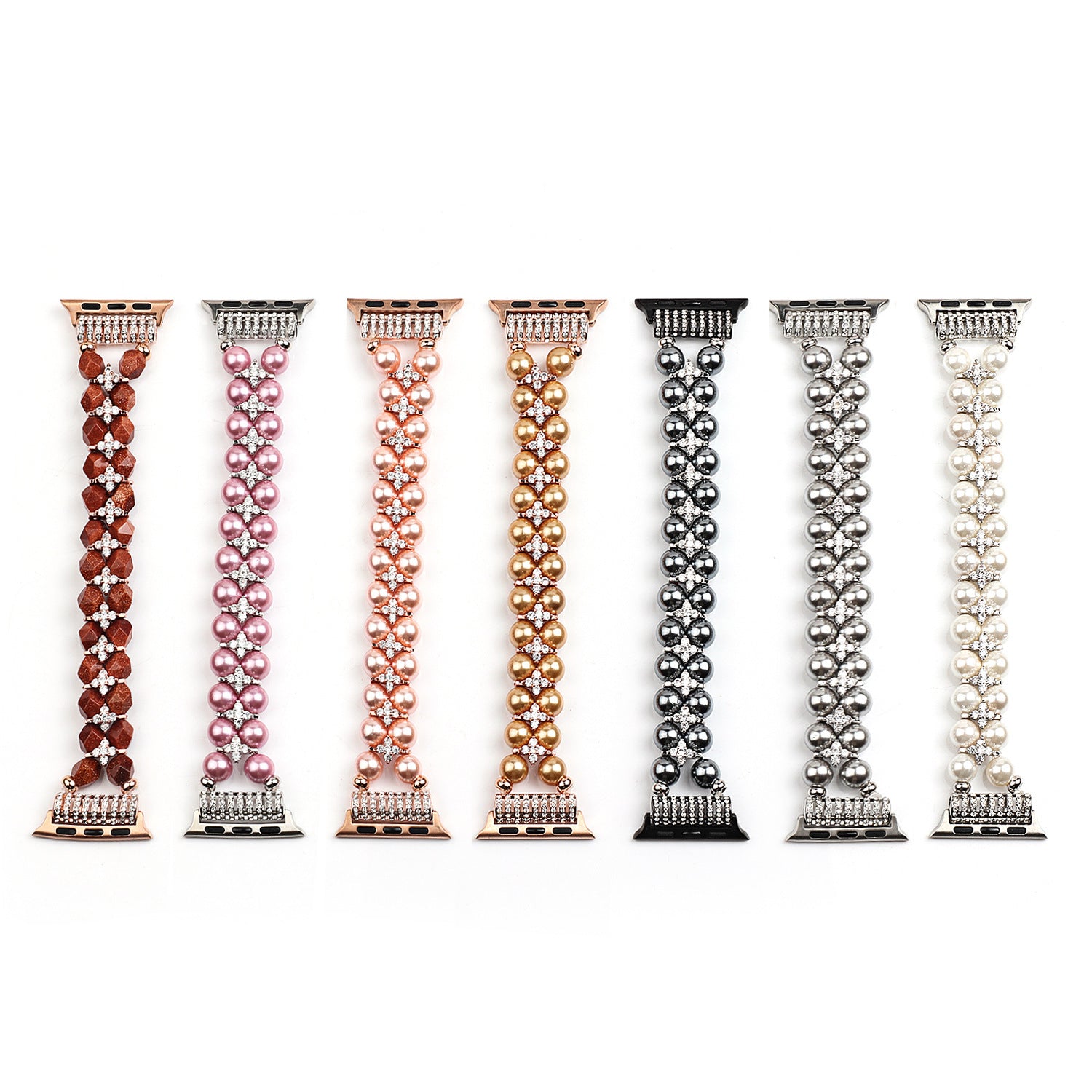 Applicable Apple Watch Double Row Jewelry Strap Zircon Flower Pearl