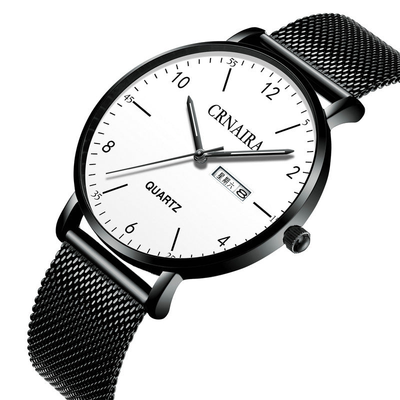 Quartz Men's Watch Mesh Black Steel Band