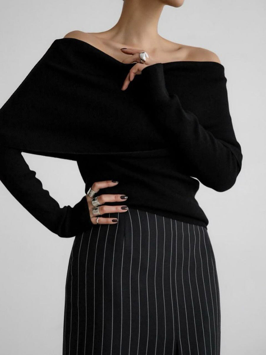 Long Sleeve Knitted Bottoming Shirt Off-shoulder